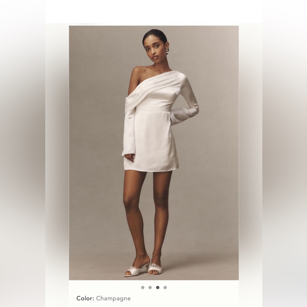 BHLDN White One-Shoulder Satin Gown size 4